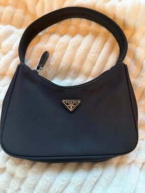 Prada Black Nylon Shoulder Hobo with Triangle Logo
